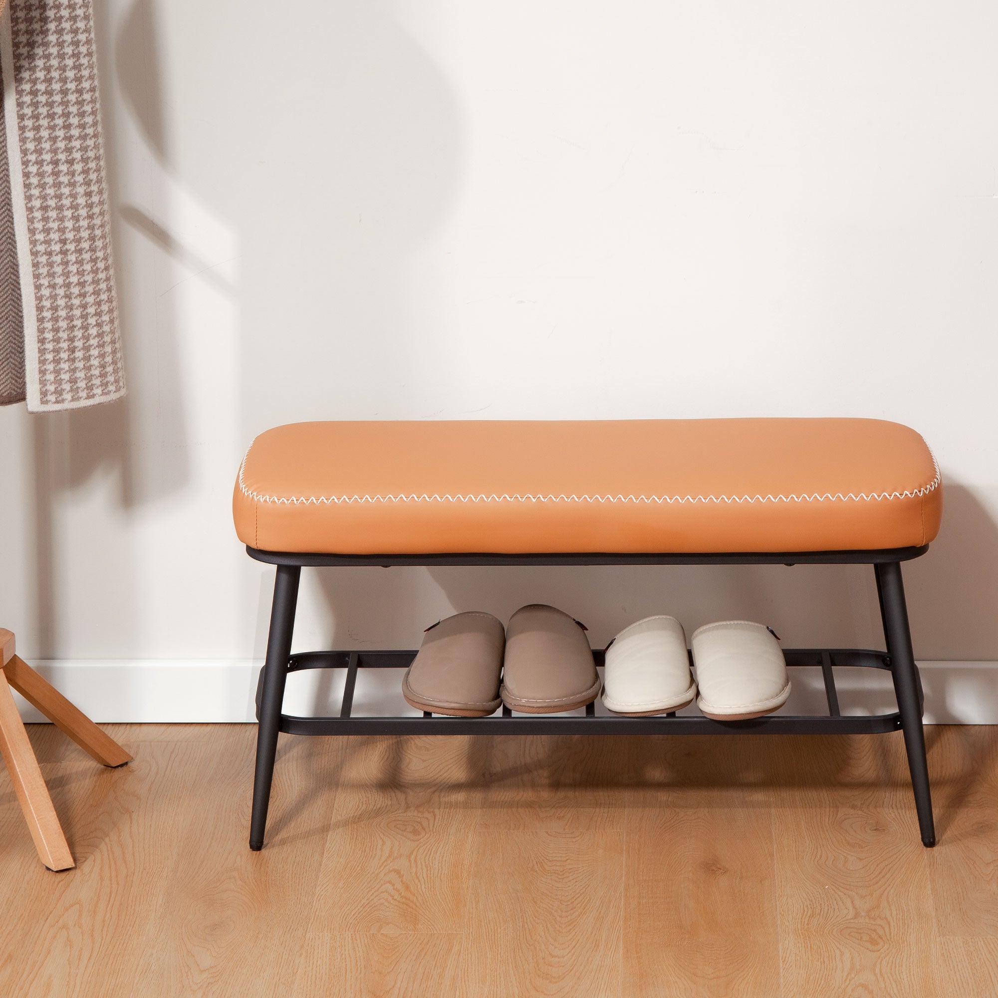 Faux Leather Shoe Storage Bench 82cm Wide With Metal Frame - Velmora