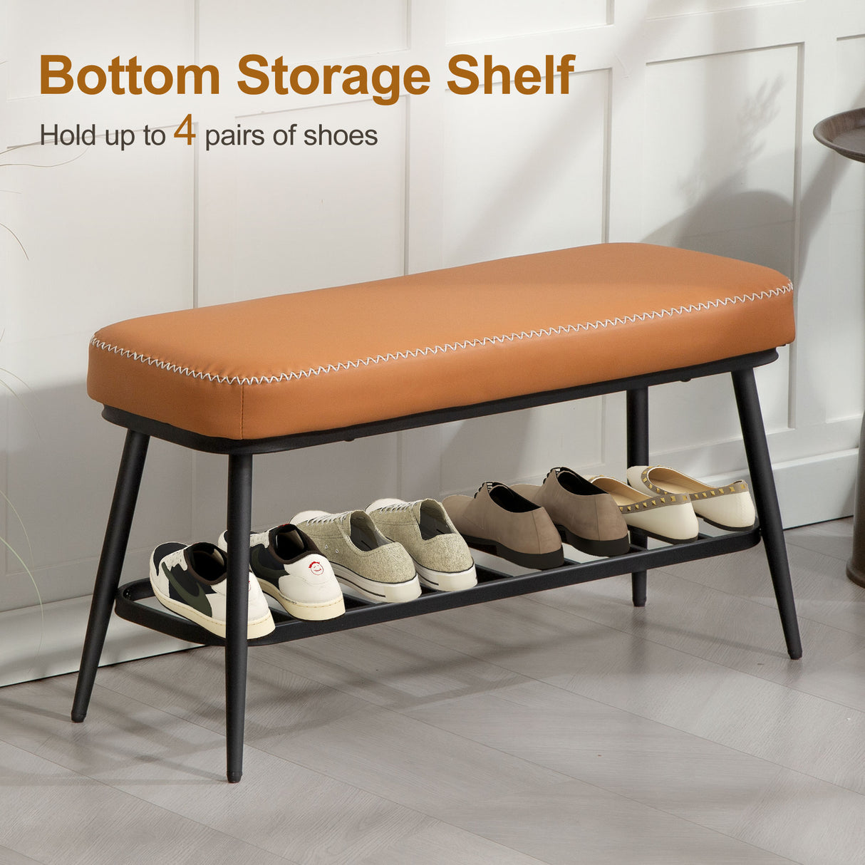 Faux Leather Shoe Storage Bench 82cm Wide With Metal Frame - Velmora
