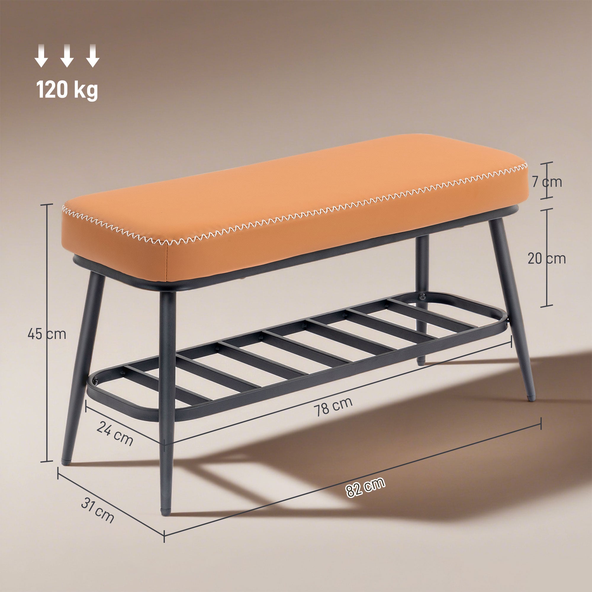 Faux Leather Shoe Storage Bench 82cm Wide With Metal Frame - Velmora