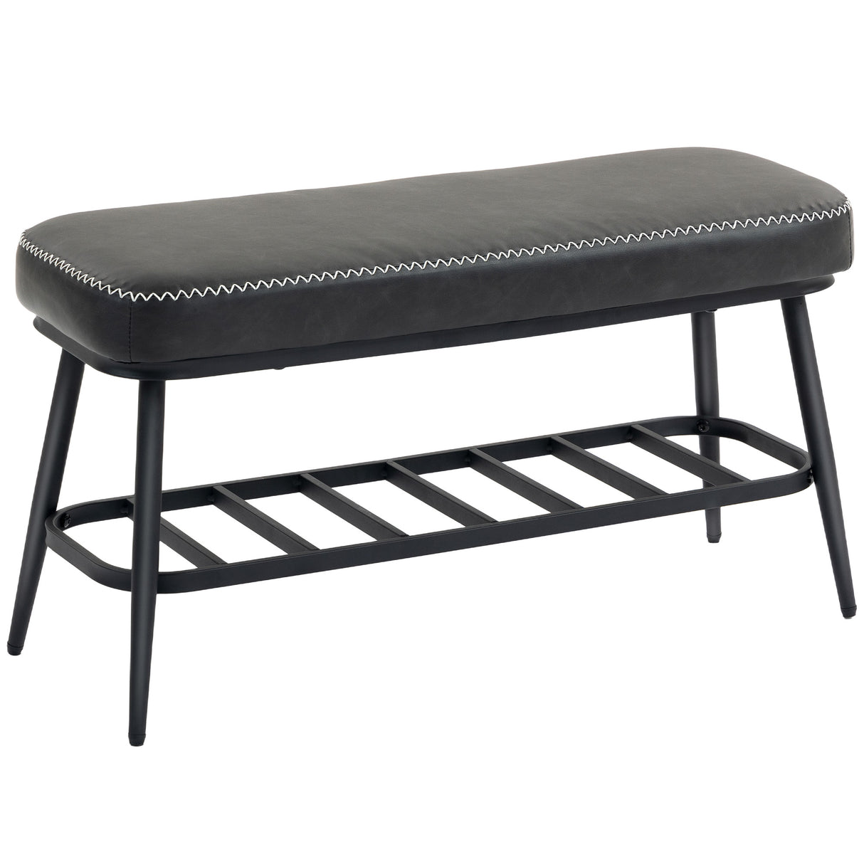 Faux Leather Shoe Storage Bench 82cm Wide With Metal Frame - Velmora
