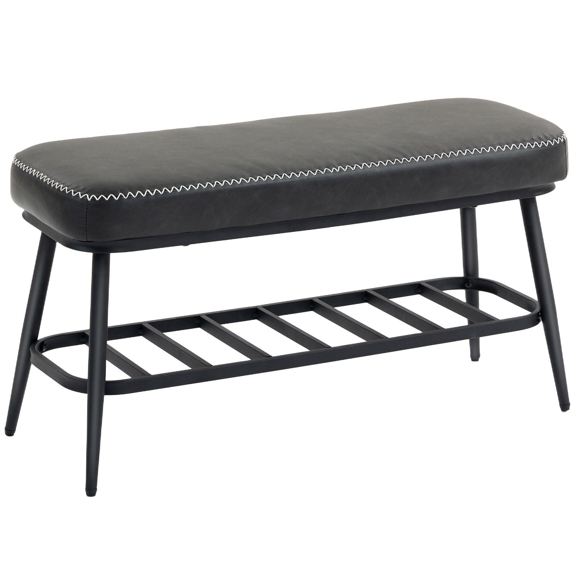 Faux Leather Shoe Storage Bench 82cm Wide With Metal Frame - Velmora