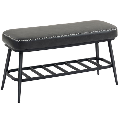 Faux Leather Shoe Storage Bench 82cm Wide With Metal Frame - Velmora