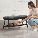 Faux Leather Shoe Storage Bench 82cm Wide With Metal Frame - Velmora