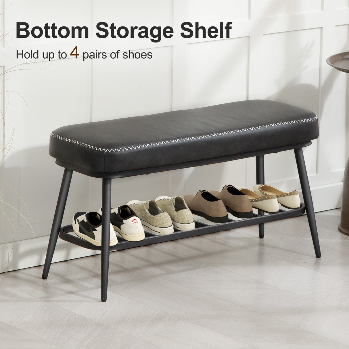 Faux Leather Shoe Storage Bench 82cm Wide With Metal Frame - Velmora