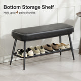 Faux Leather Shoe Storage Bench 82cm Wide With Metal Frame - Velmora