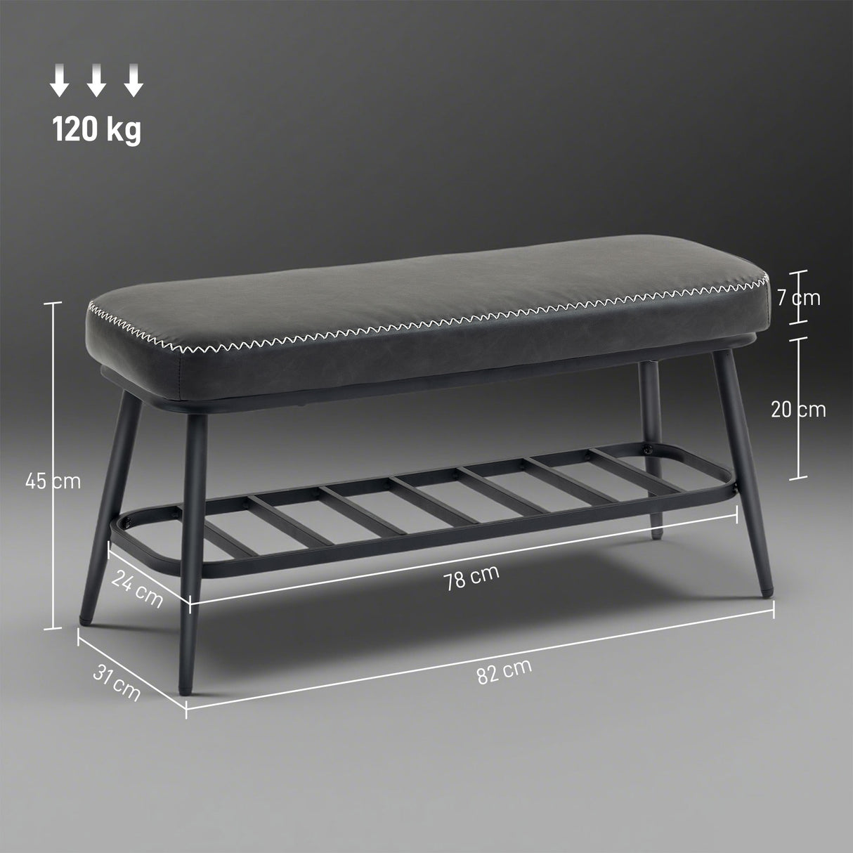 Faux Leather Shoe Storage Bench 82cm Wide With Metal Frame - Velmora