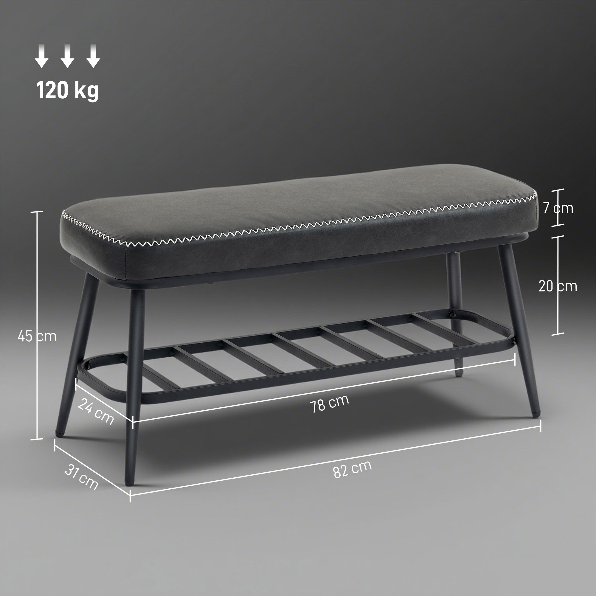 Faux Leather Shoe Storage Bench 82cm Wide With Metal Frame - Velmora