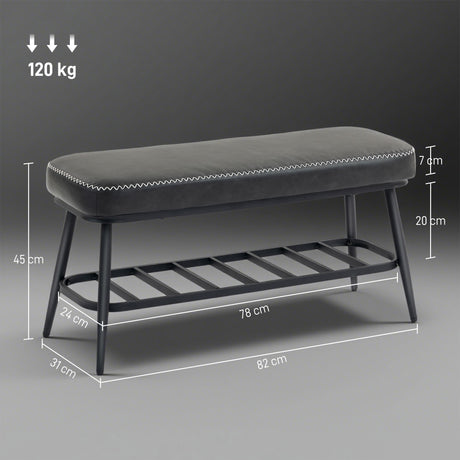 Faux Leather Shoe Storage Bench 82cm Wide With Metal Frame - Velmora