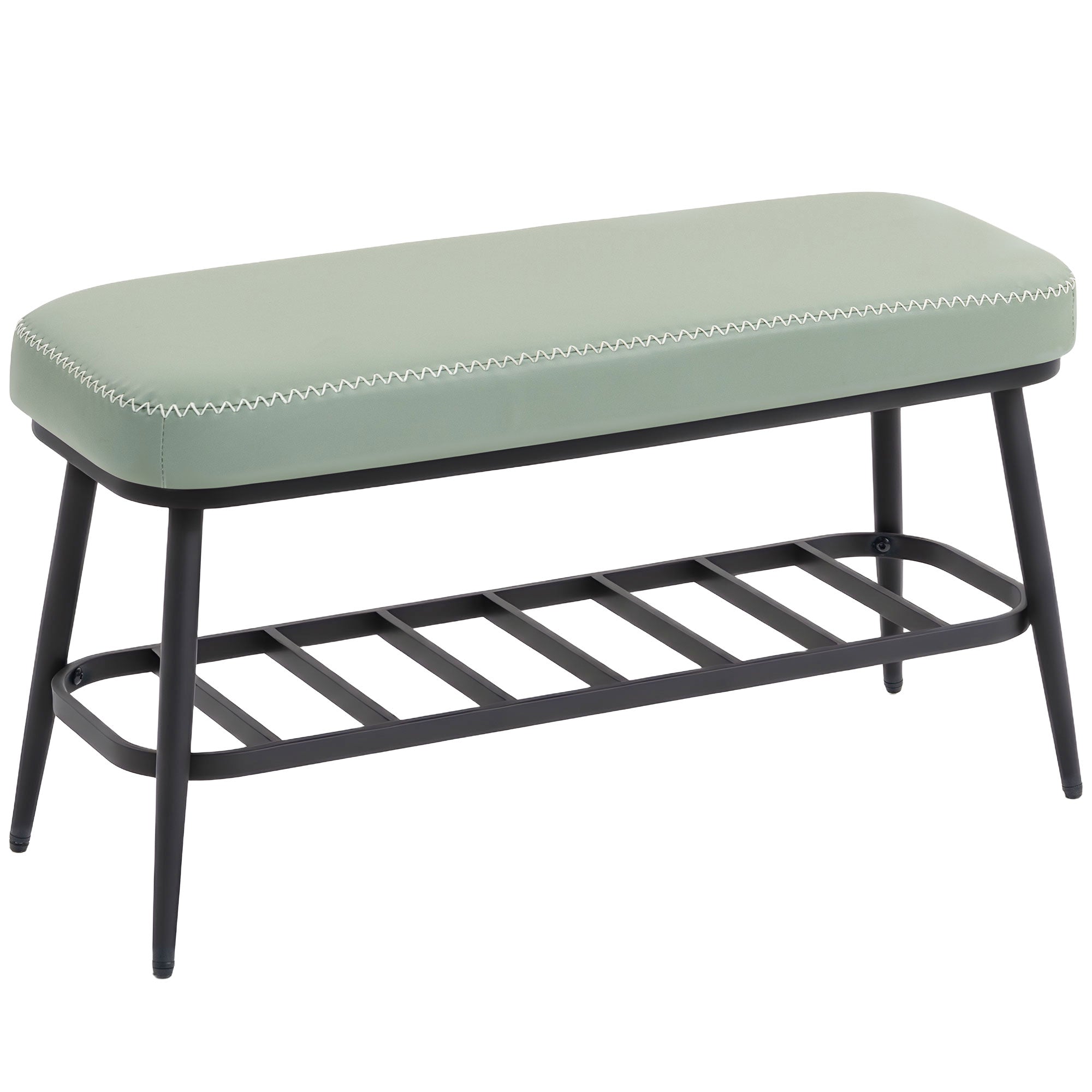 Faux Leather Shoe Storage Bench 82cm Wide With Metal Frame - Velmora