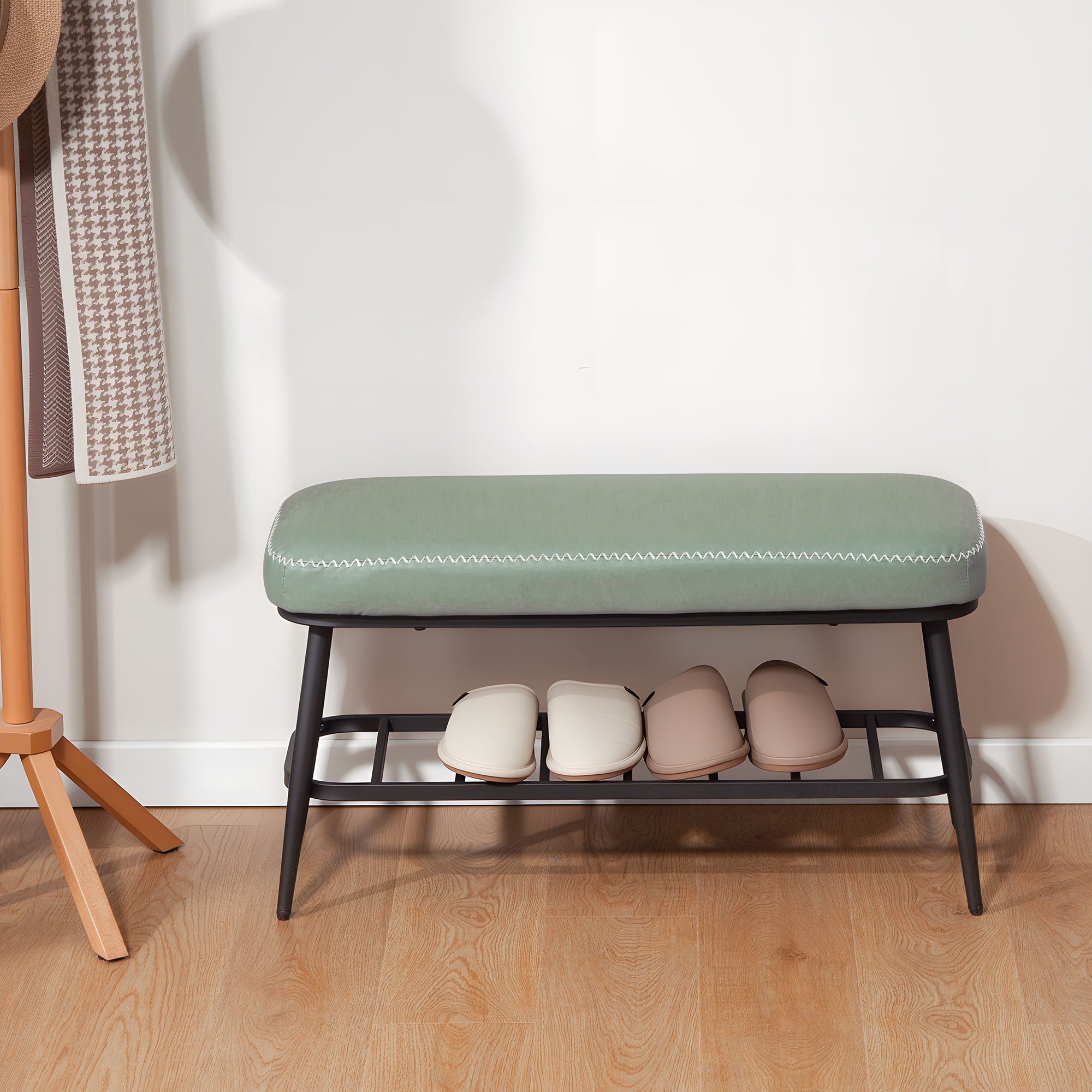 Faux Leather Shoe Storage Bench 82cm Wide With Metal Frame - Velmora