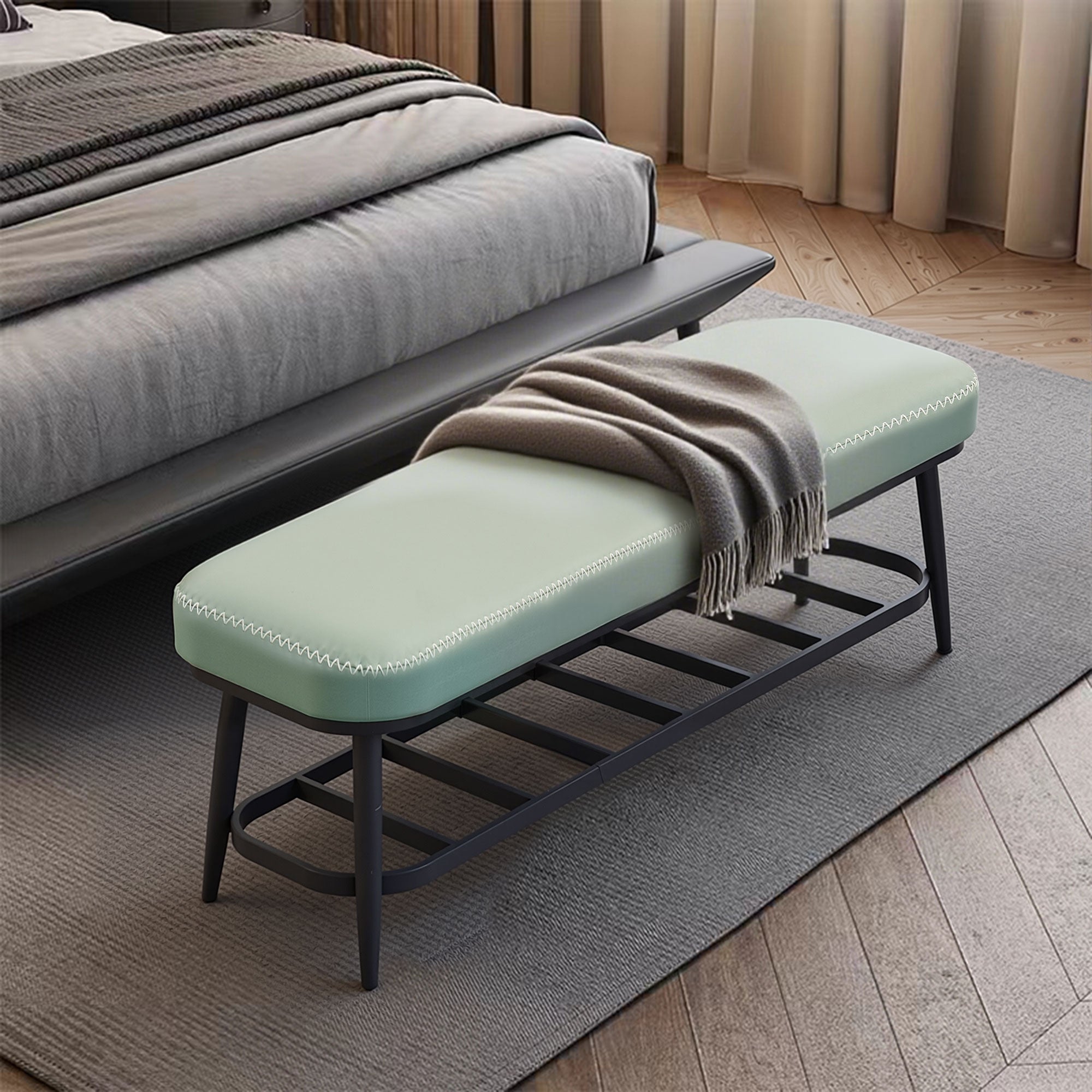 Faux Leather Shoe Storage Bench 82cm Wide With Metal Frame - Velmora