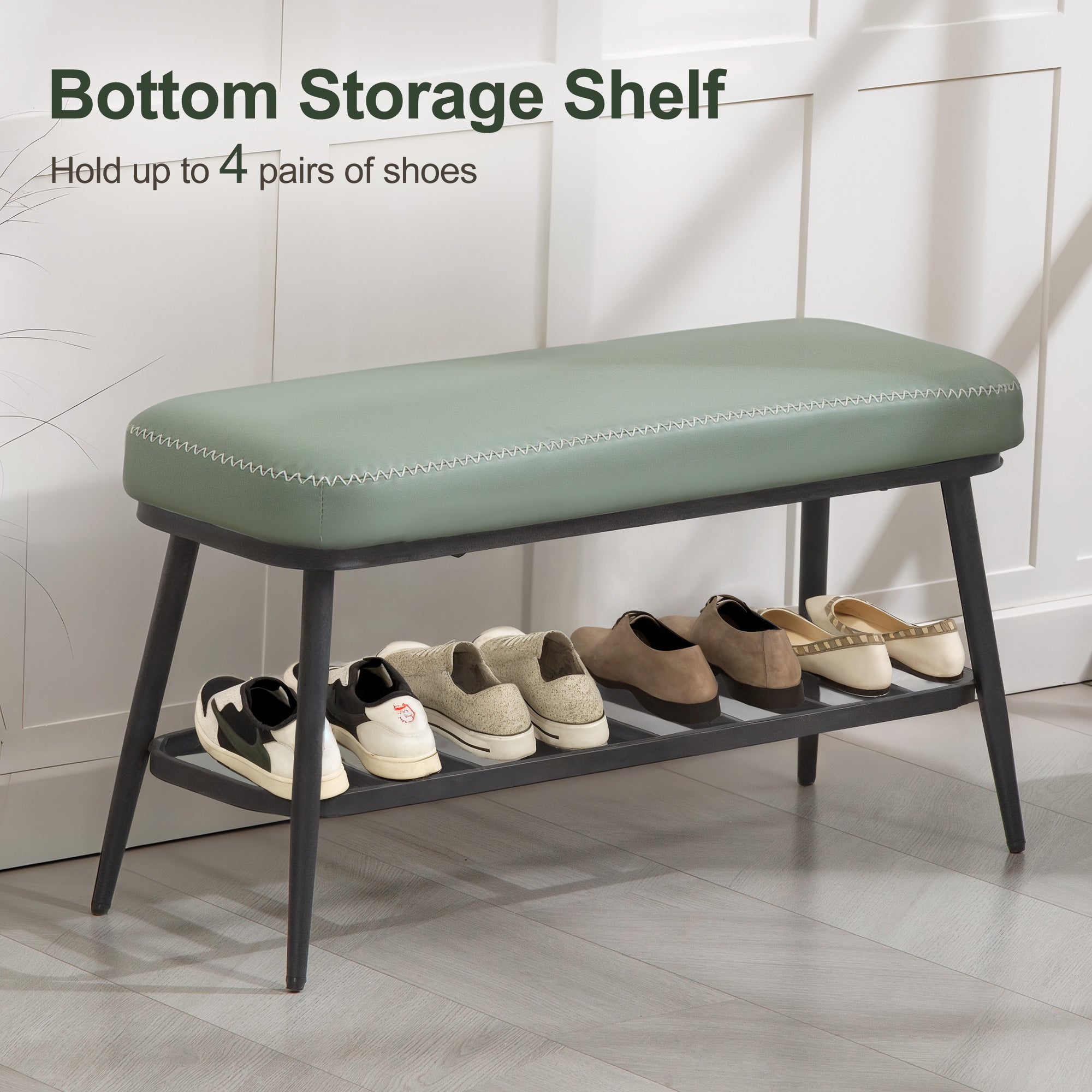 Faux Leather Shoe Storage Bench 82cm Wide With Metal Frame - Velmora