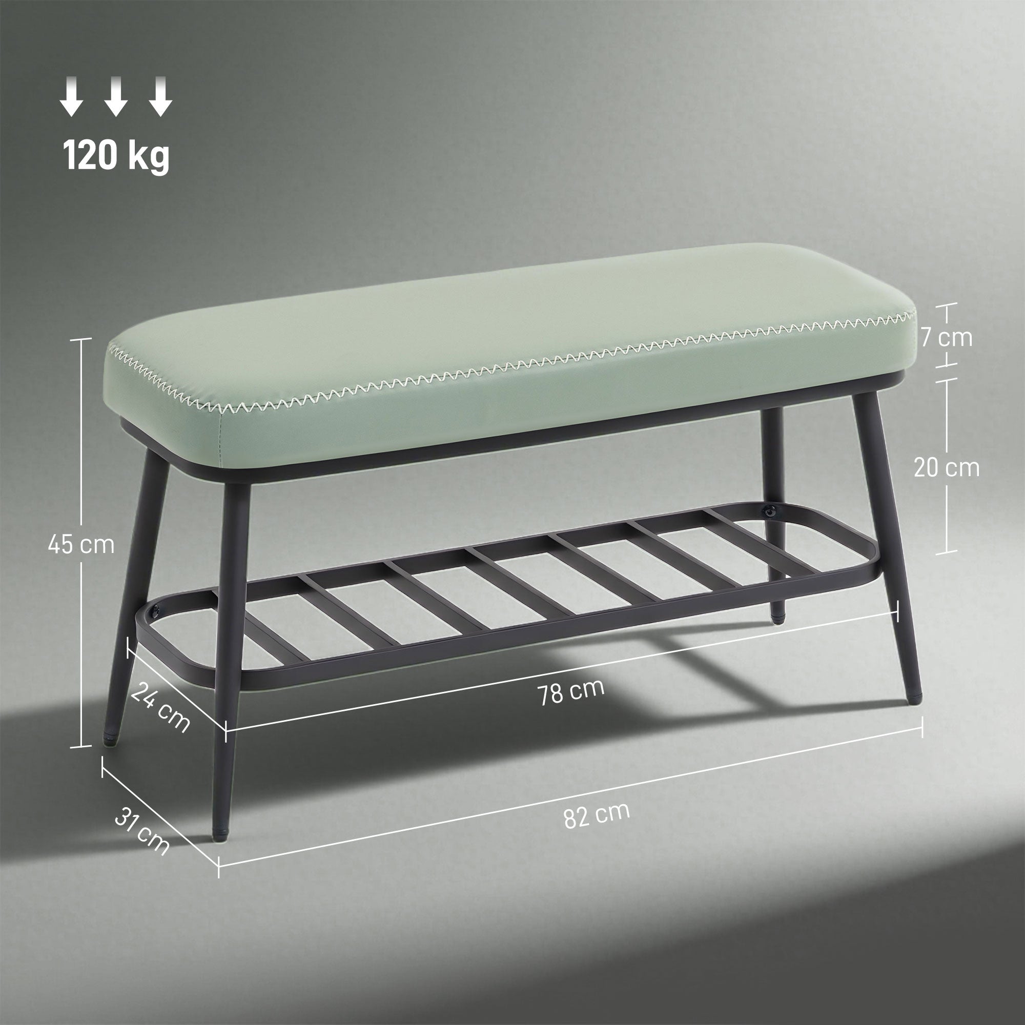 Faux Leather Shoe Storage Bench 82cm Wide With Metal Frame - Velmora