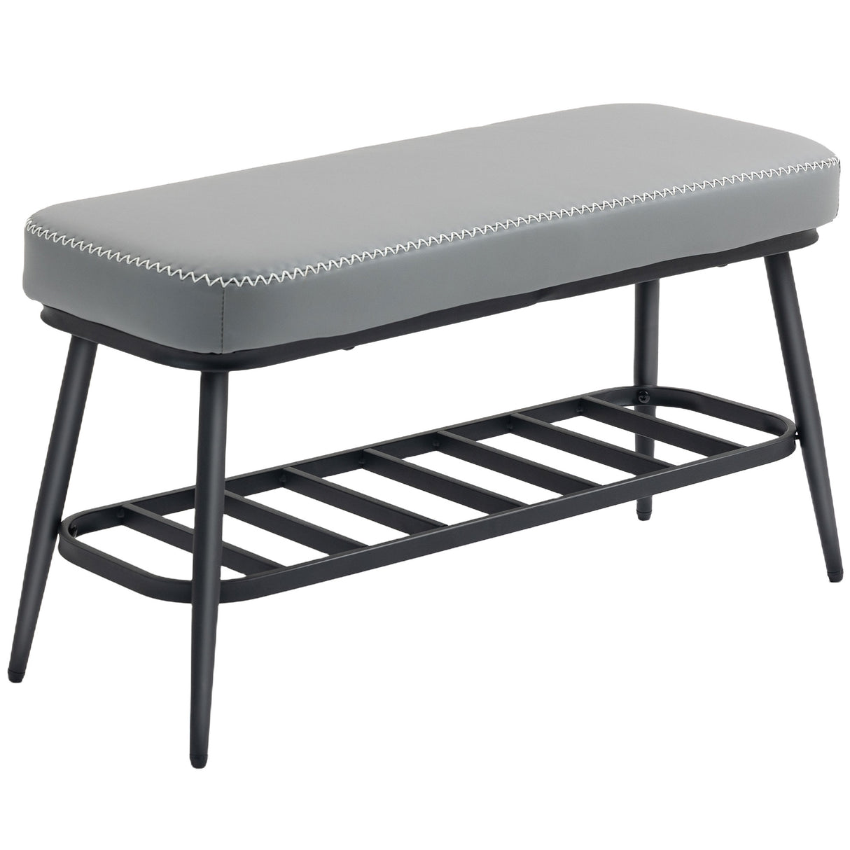 Faux Leather Shoe Storage Bench 82cm Wide With Metal Frame - Velmora