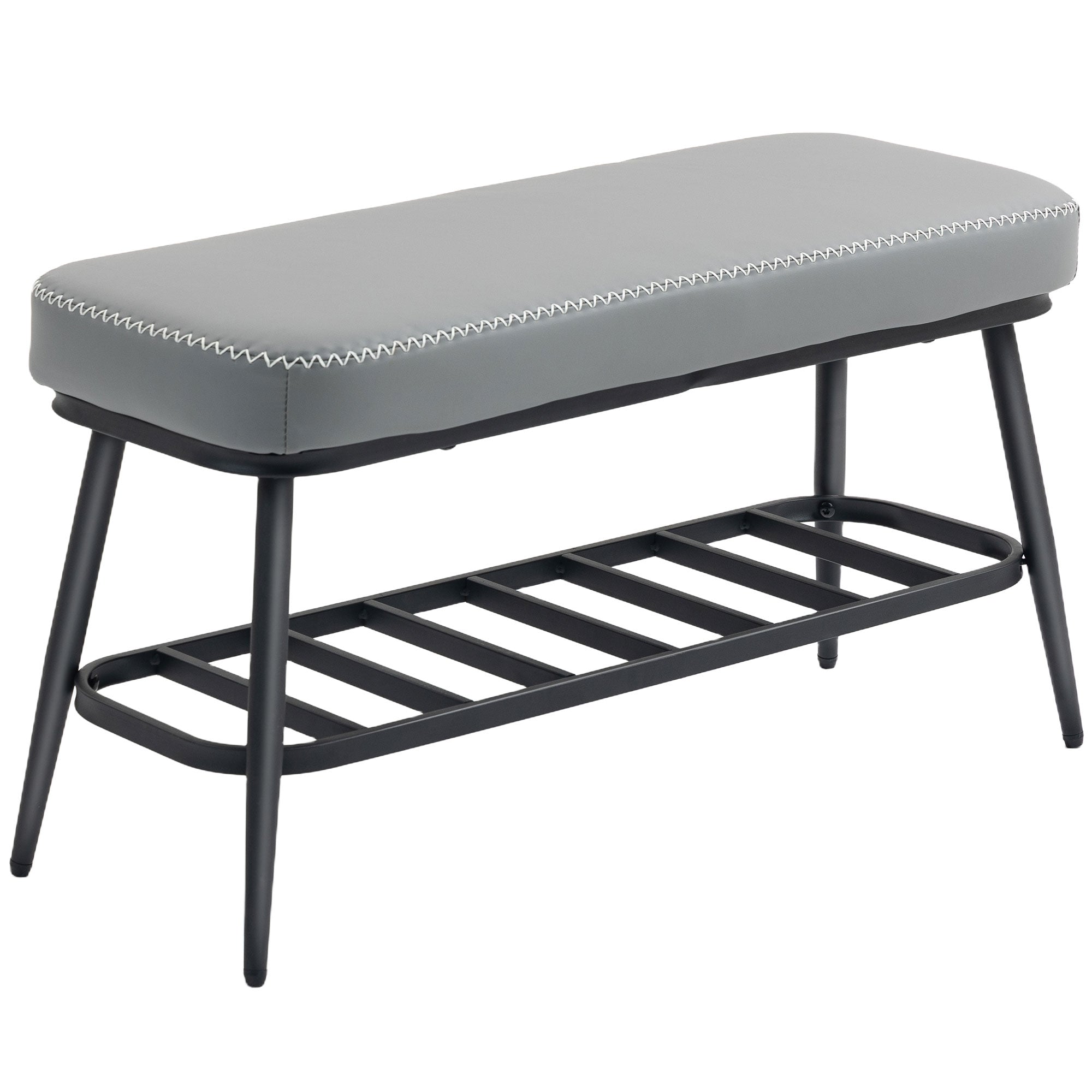 Faux Leather Shoe Storage Bench 82cm Wide With Metal Frame - Velmora