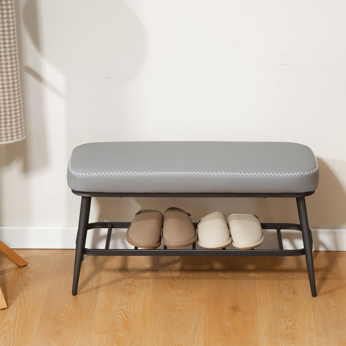 Faux Leather Shoe Storage Bench 82cm Wide With Metal Frame - Velmora