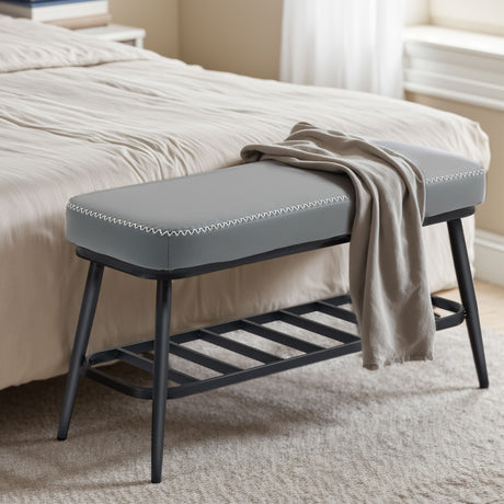 Faux Leather Shoe Storage Bench 82cm Wide With Metal Frame - Velmora