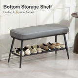 Faux Leather Shoe Storage Bench 82cm Wide With Metal Frame - Velmora