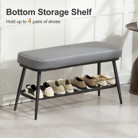 Faux Leather Shoe Storage Bench 82cm Wide With Metal Frame - Velmora