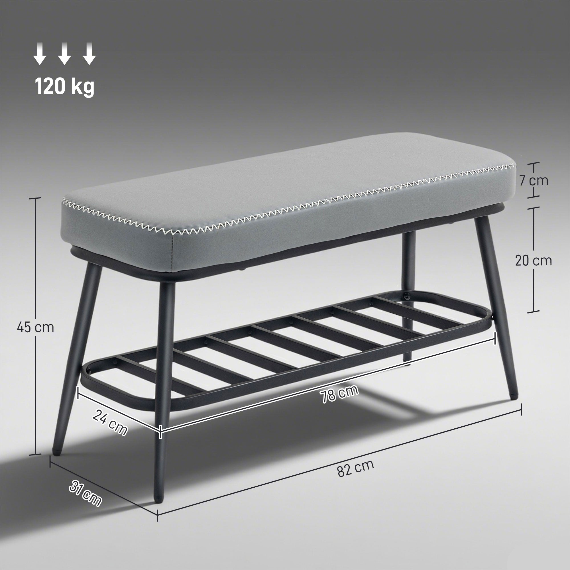 Faux Leather Shoe Storage Bench 82cm Wide With Metal Frame - Velmora