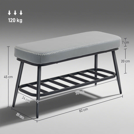 Faux Leather Shoe Storage Bench 82cm Wide With Metal Frame - Velmora