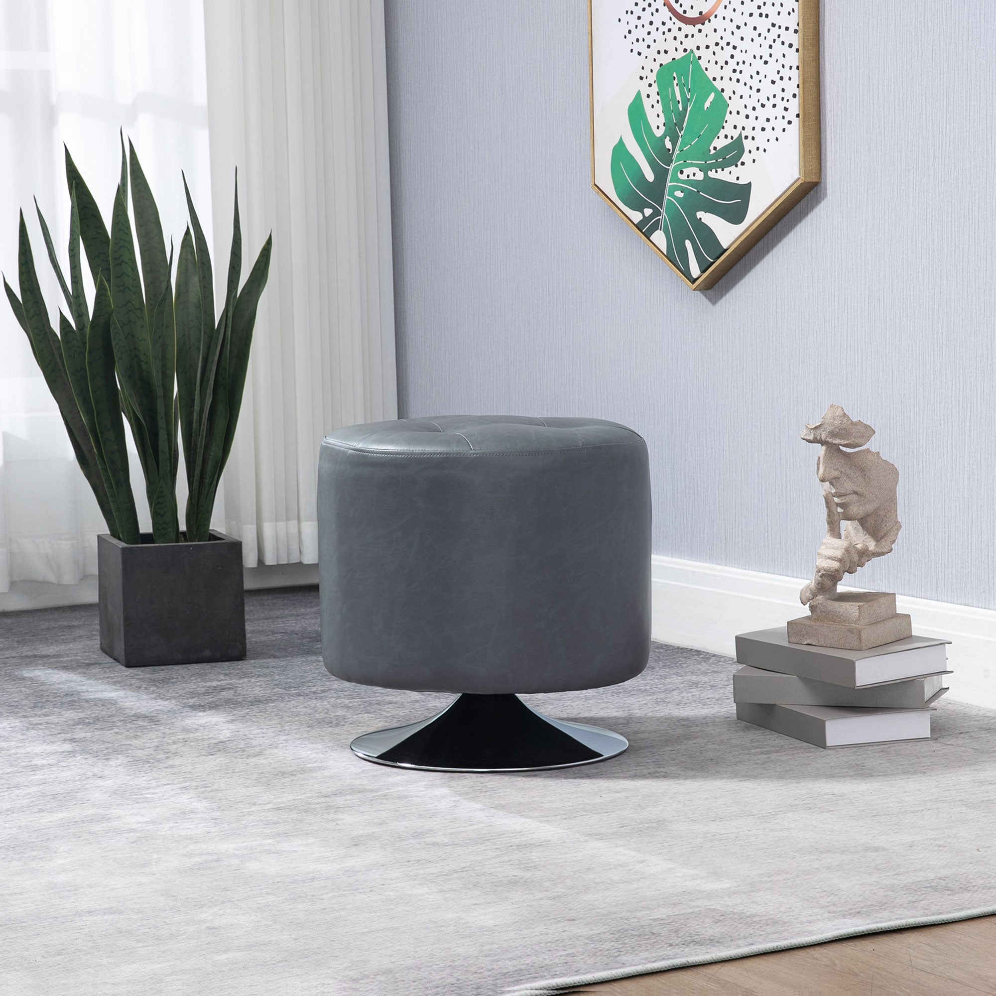 Faux Leather Storage Ottoman 45.5cm Wide Round - Velmora