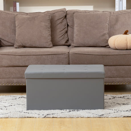 Faux Leather Storage Ottoman 76cm Wide - Velmora