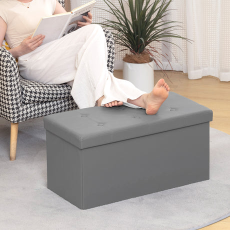 Faux Leather Storage Ottoman 76cm Wide - Velmora