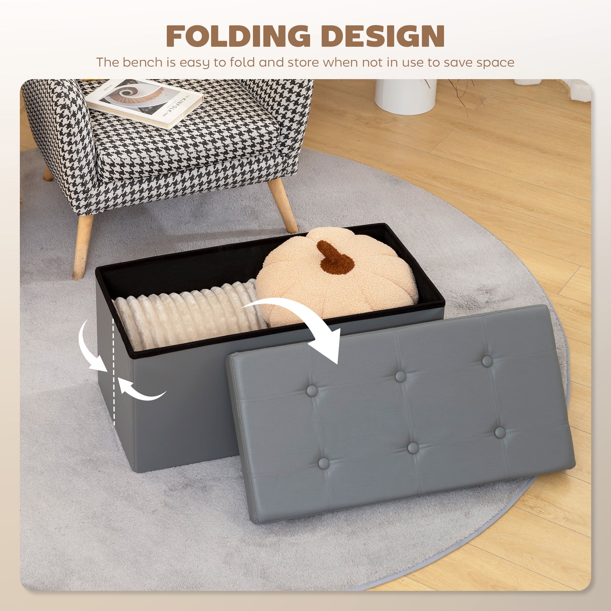 Faux Leather Storage Ottoman 76cm Wide - Velmora