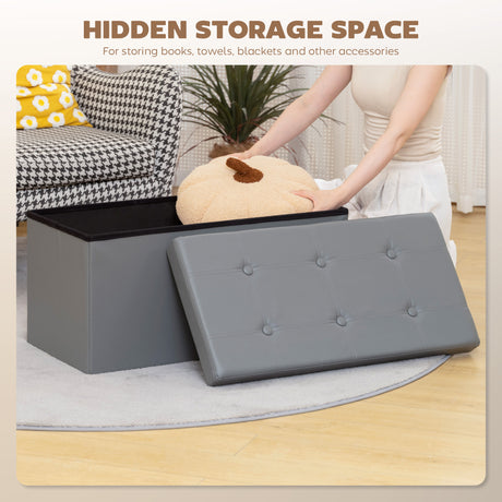 Faux Leather Storage Ottoman 76cm Wide - Velmora