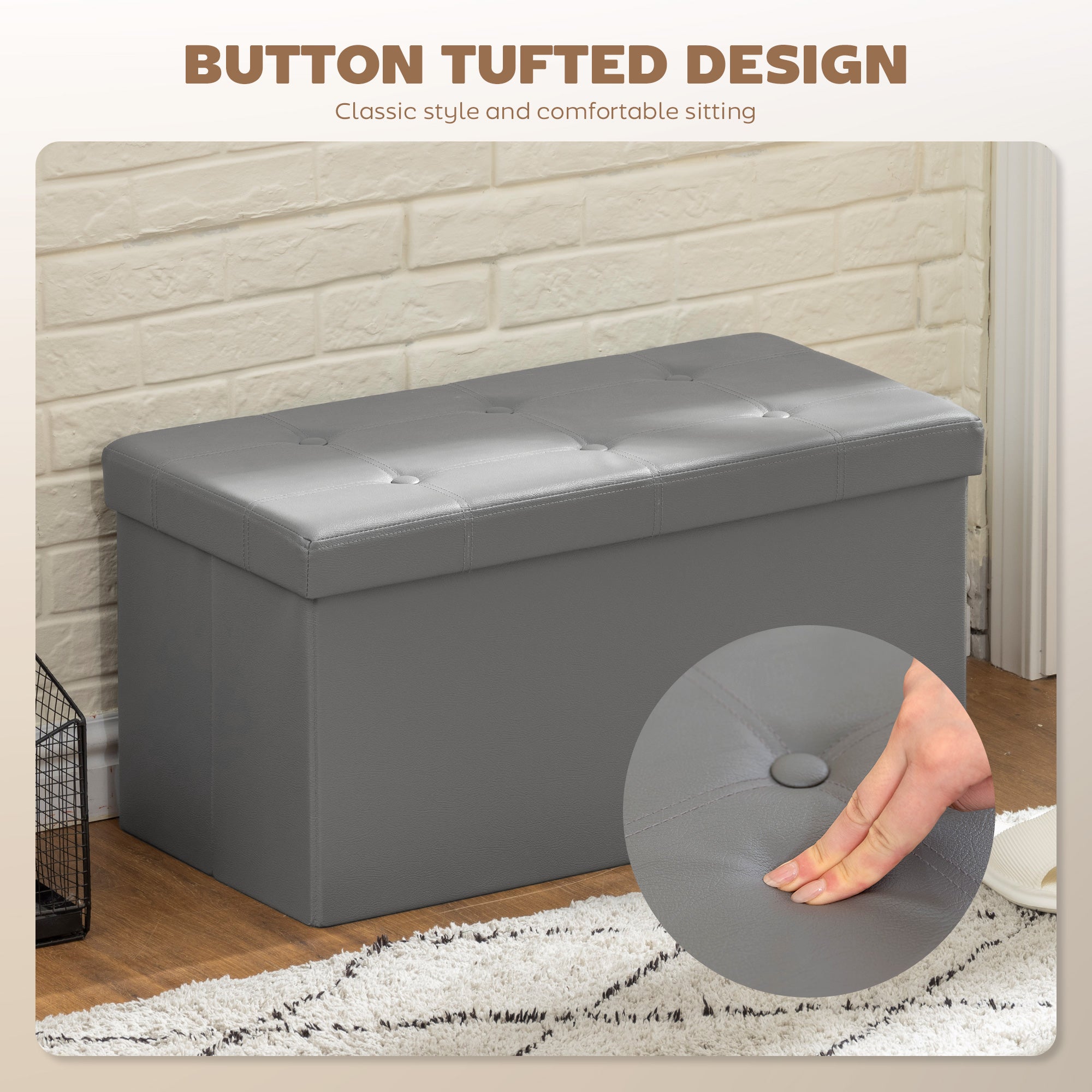 Faux Leather Storage Ottoman 76cm Wide - Velmora