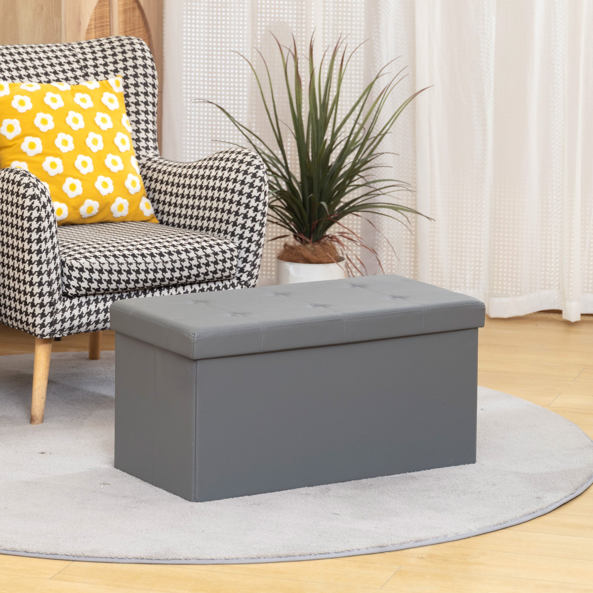 Faux Leather Storage Ottoman 76cm Wide - Velmora