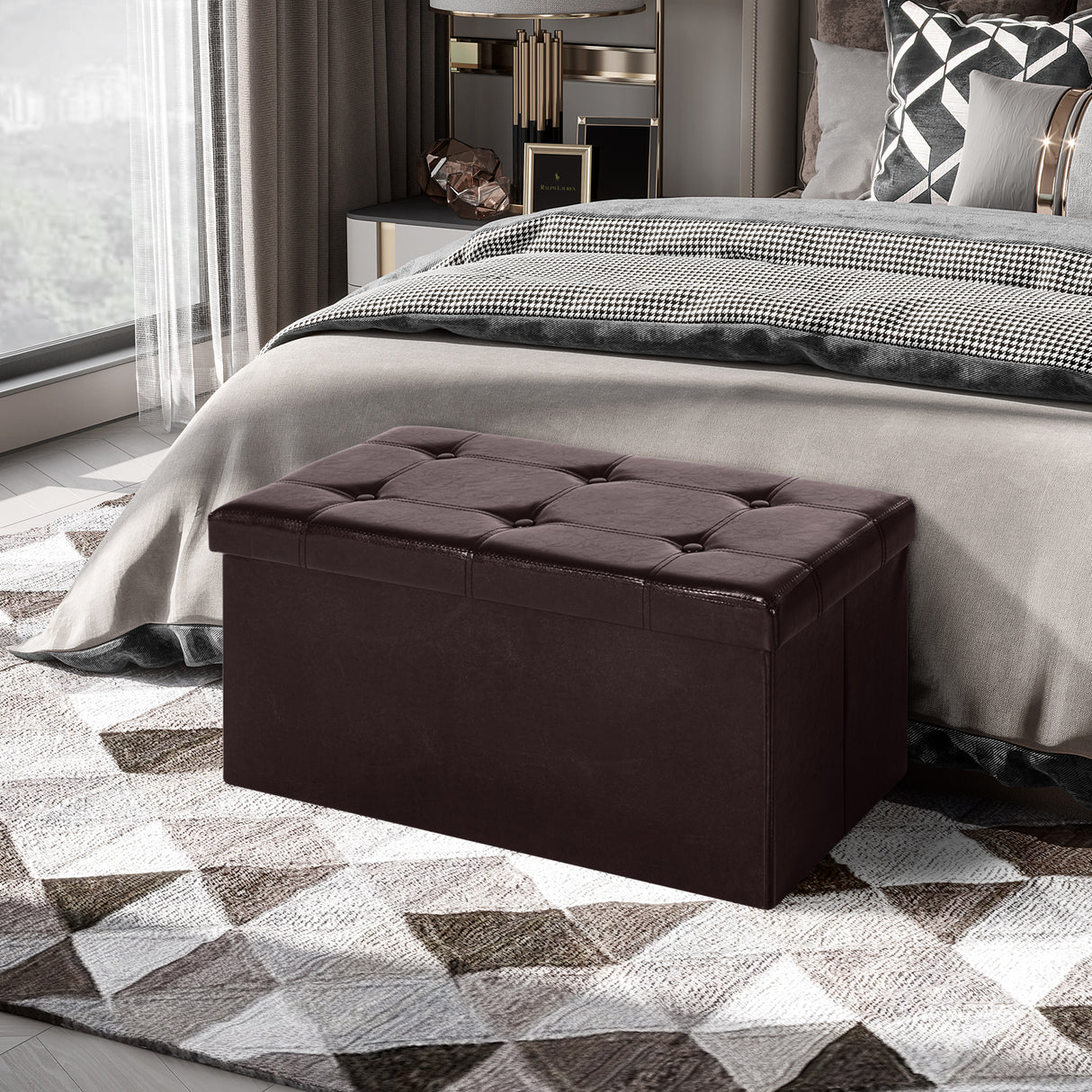 Faux Leather Storage Ottoman 76cm Wide - Velmora