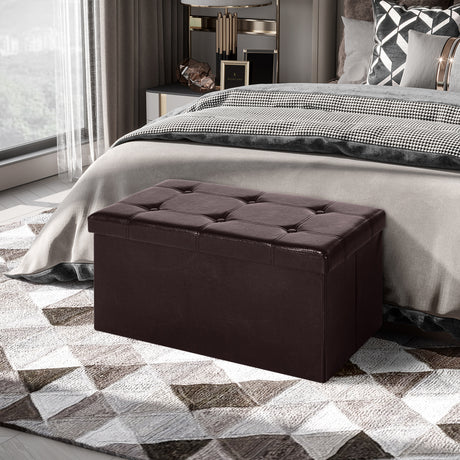 Faux Leather Storage Ottoman 76cm Wide - Velmora