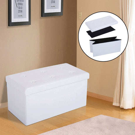 Faux Leather Storage Ottoman 76cm Wide - Velmora