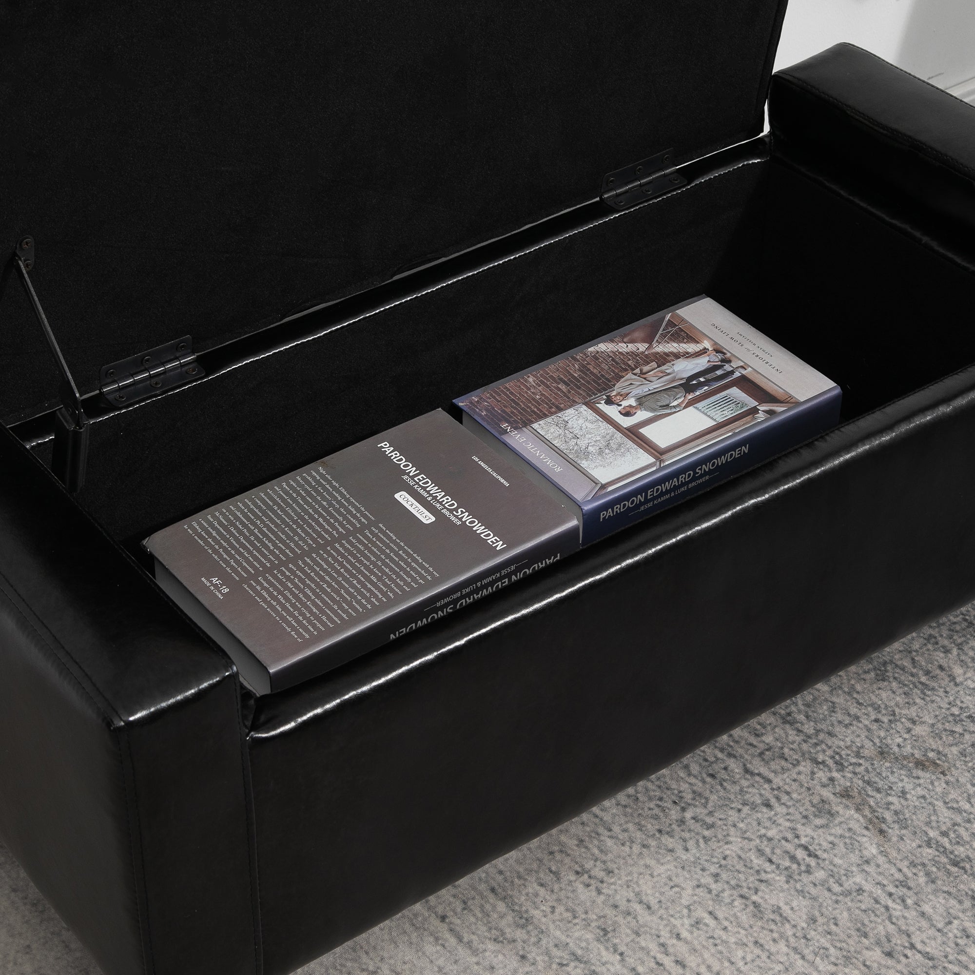 Faux Leather Storage Ottoman 92cm Wide - Velmora