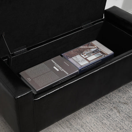 Faux Leather Storage Ottoman 92cm Wide - Velmora