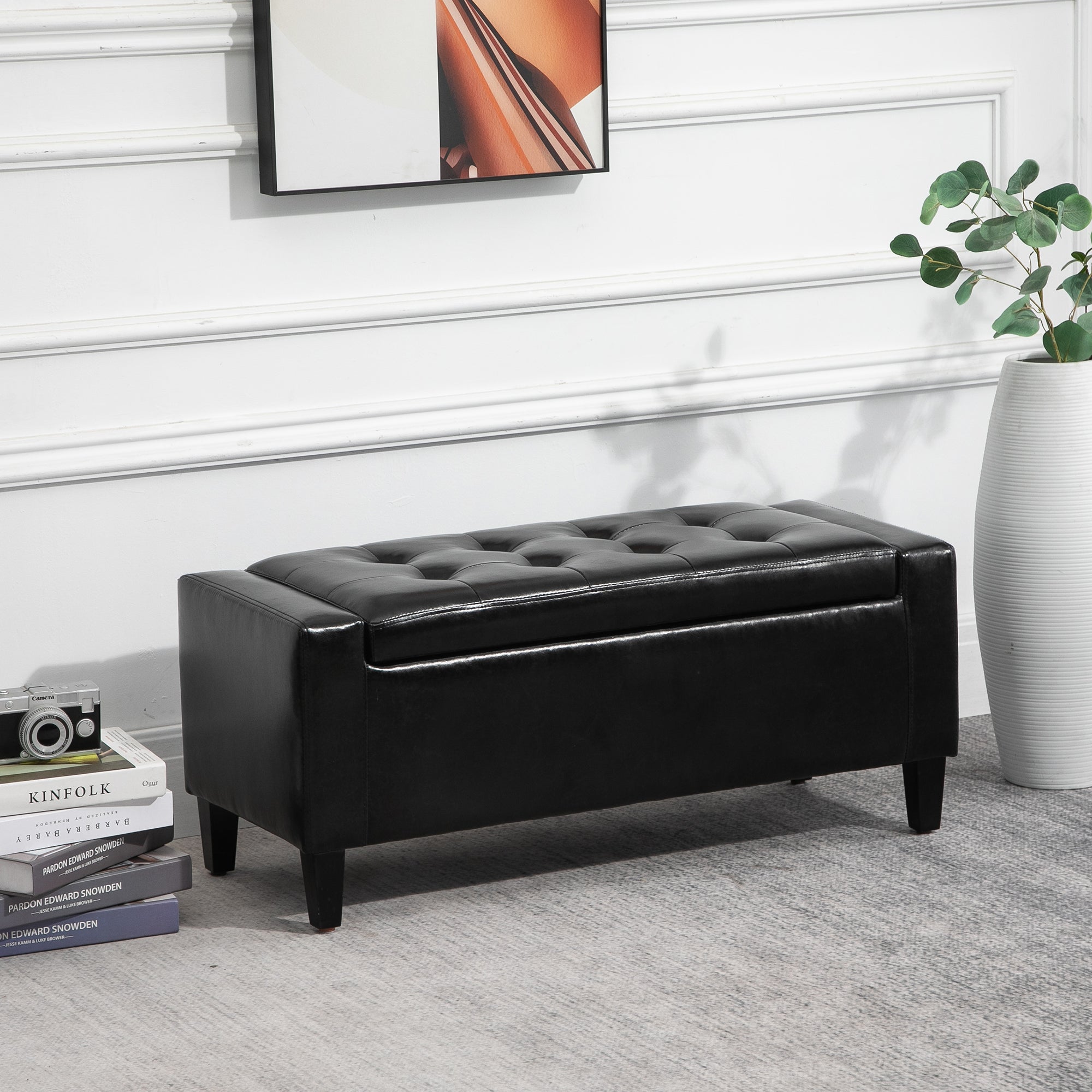 Faux Leather Storage Ottoman 92cm Wide - Velmora