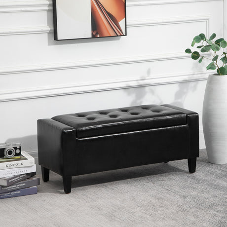 Faux Leather Storage Ottoman 92cm Wide - Velmora