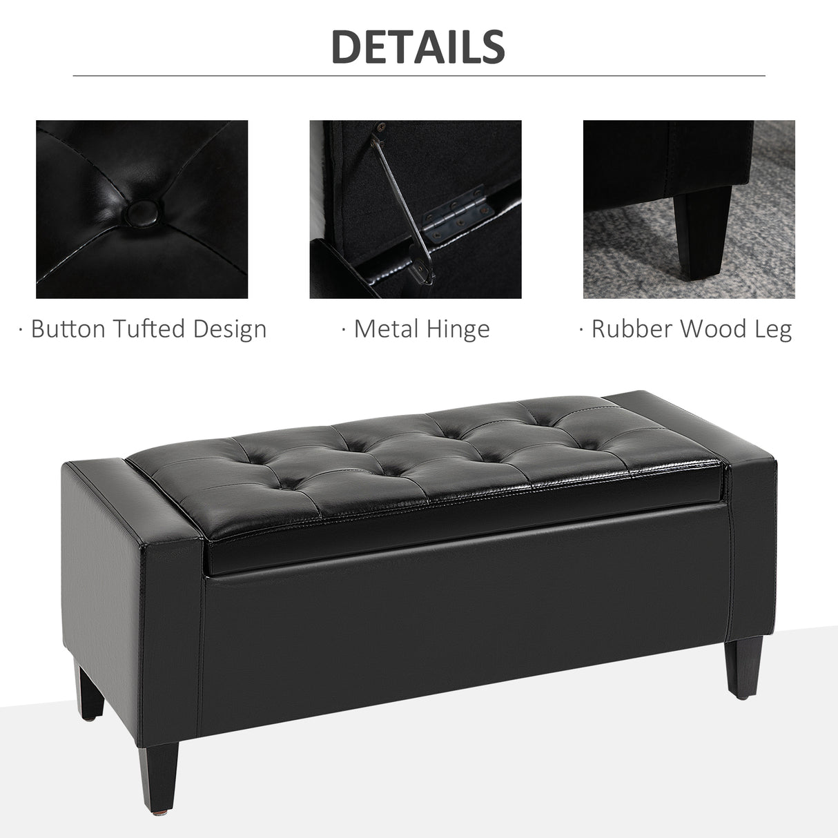 Faux Leather Storage Ottoman 92cm Wide - Velmora
