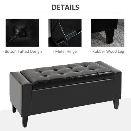 Faux Leather Storage Ottoman 92cm Wide - Velmora