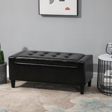 Faux Leather Storage Ottoman 92cm Wide - Velmora