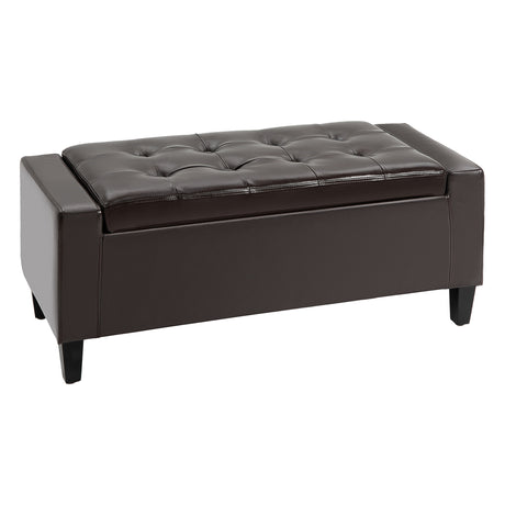 Faux Leather Storage Ottoman 92cm Wide - Velmora