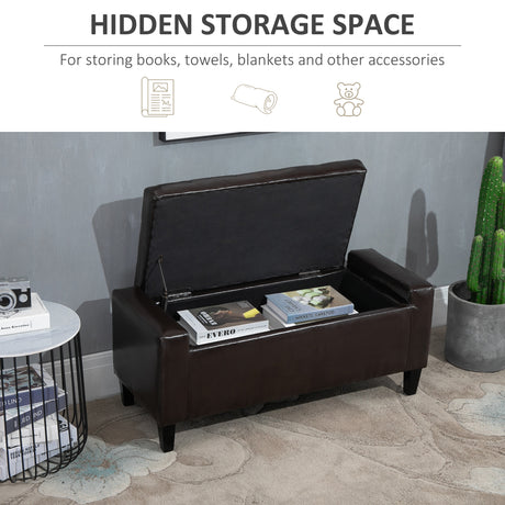 Faux Leather Storage Ottoman 92cm Wide - Velmora