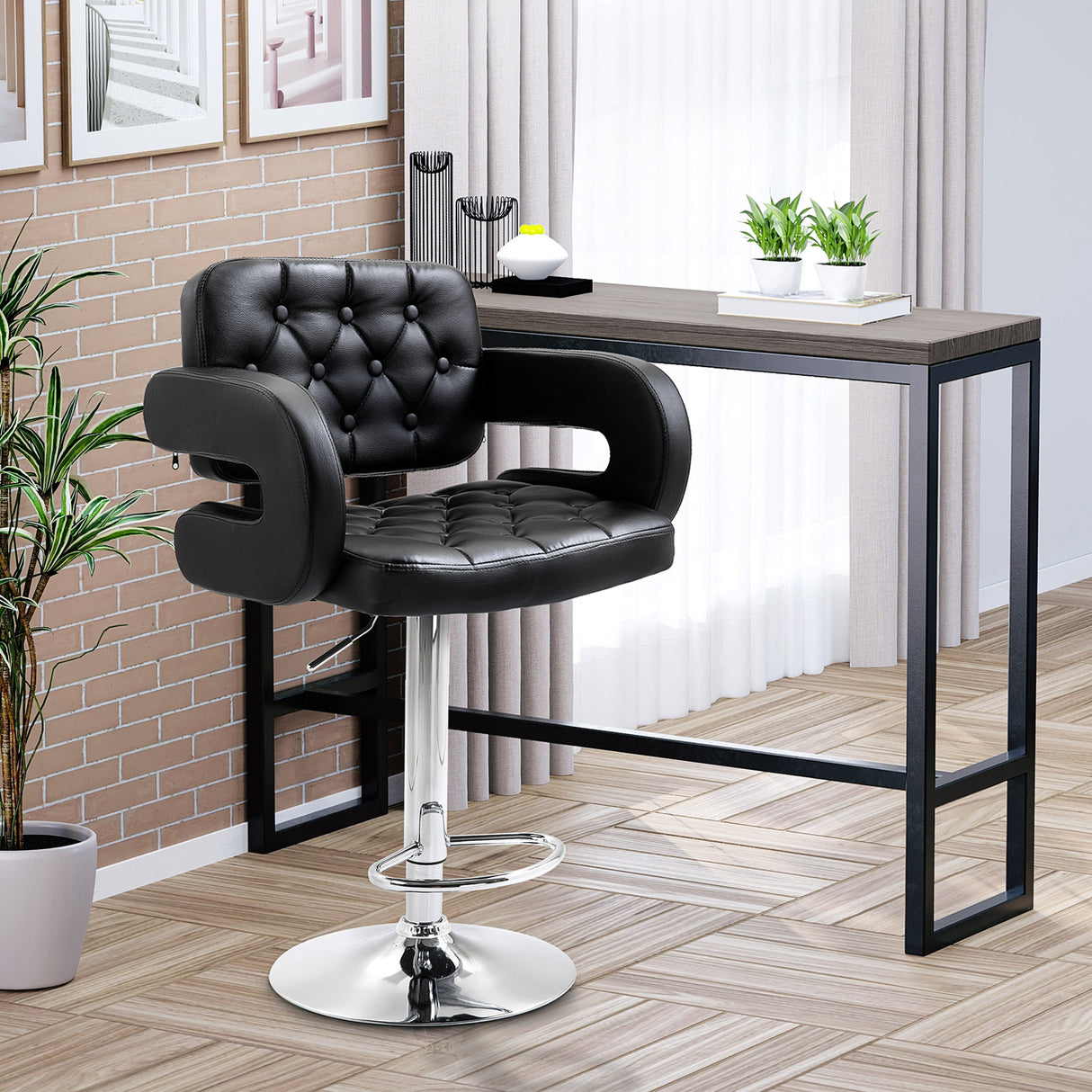 Faux Leather Swivel Bar Stool With Back - Velmora