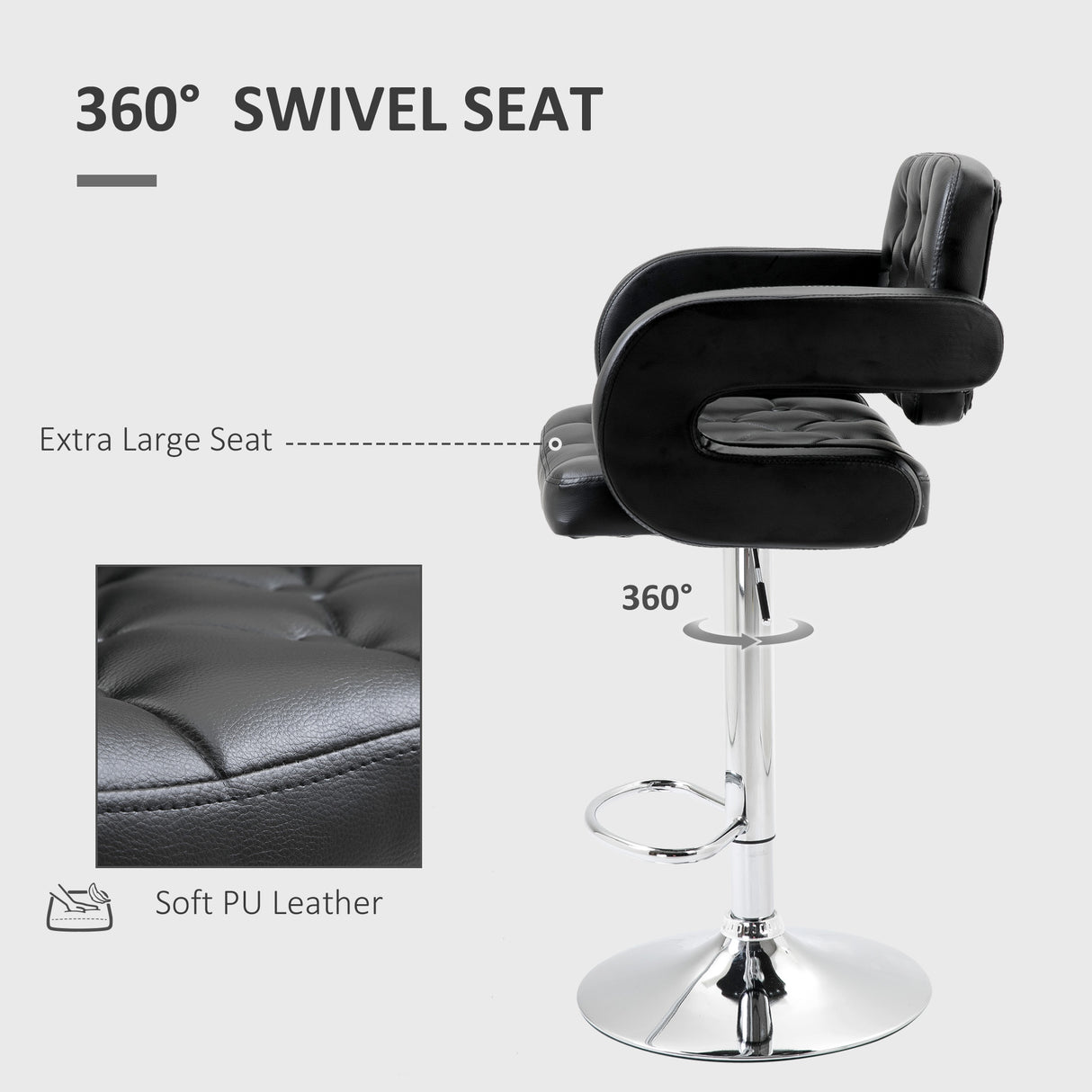 Faux Leather Swivel Bar Stool With Back - Velmora