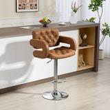 Faux Leather Swivel Bar Stool With Back - Velmora