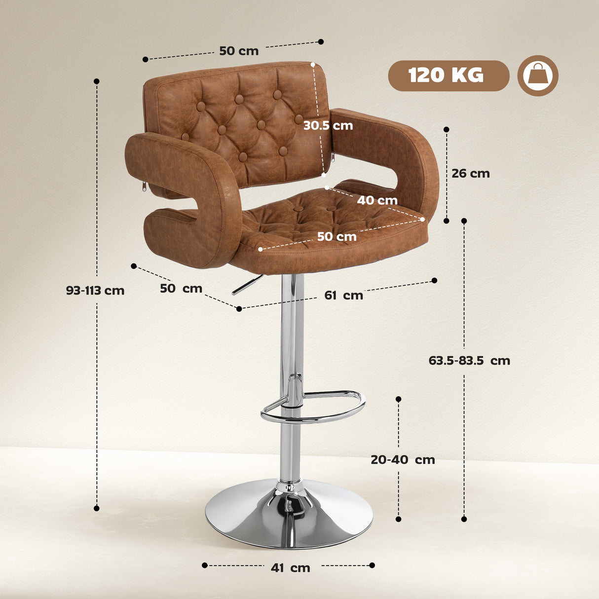 Faux Leather Swivel Bar Stool With Back - Velmora