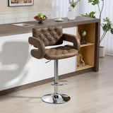 Faux Leather Swivel Bar Stool With Back - Velmora