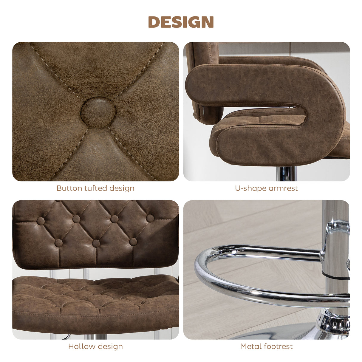 Faux Leather Swivel Bar Stool With Back - Velmora